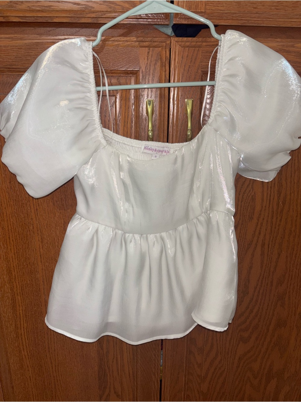 White Puff-Sleeve Peplum Top